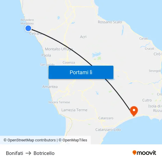 Bonifati to Botricello map