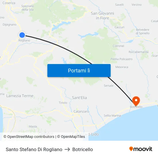 Santo Stefano Di Rogliano to Botricello map