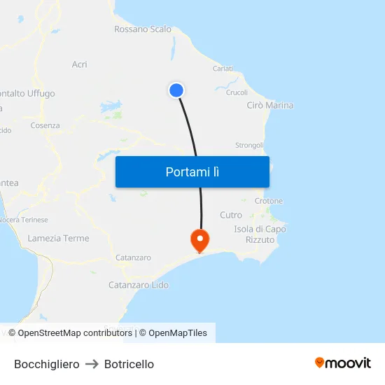 Bocchigliero to Botricello map