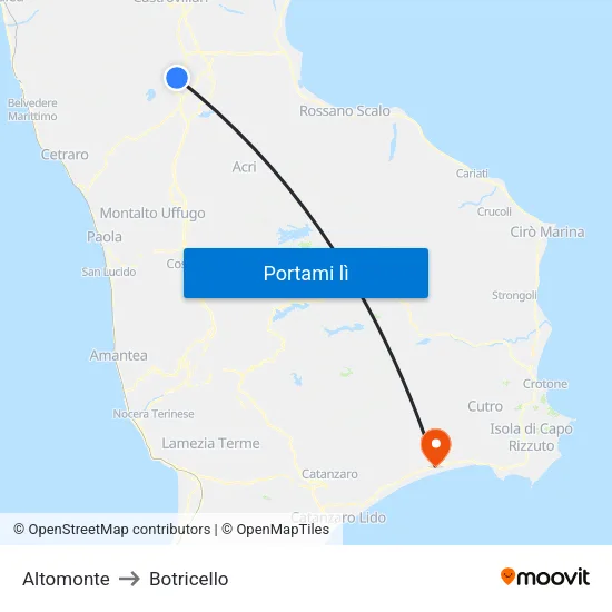 Altomonte to Botricello map