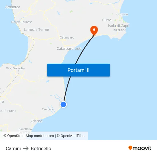 Camini to Botricello map