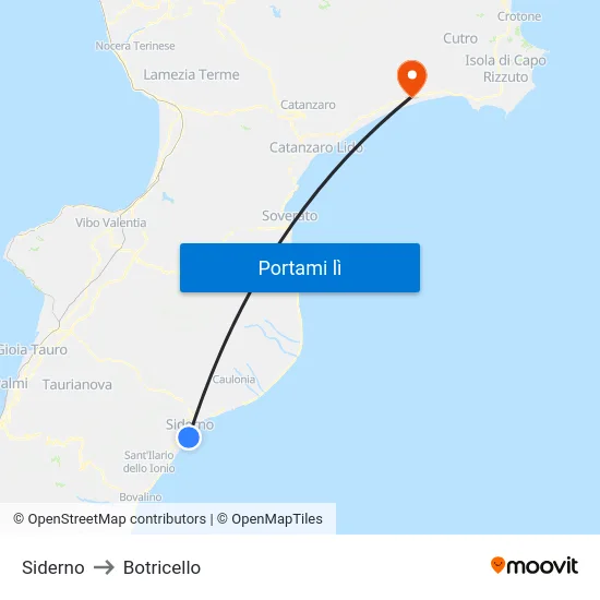 Siderno to Botricello map