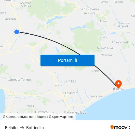 Belsito to Botricello map