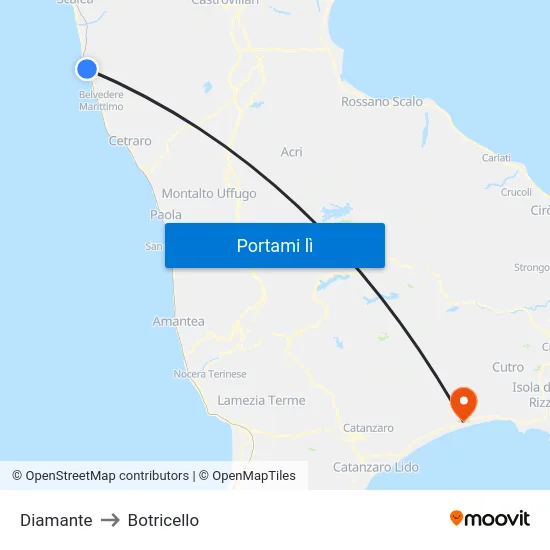 Diamante to Botricello map