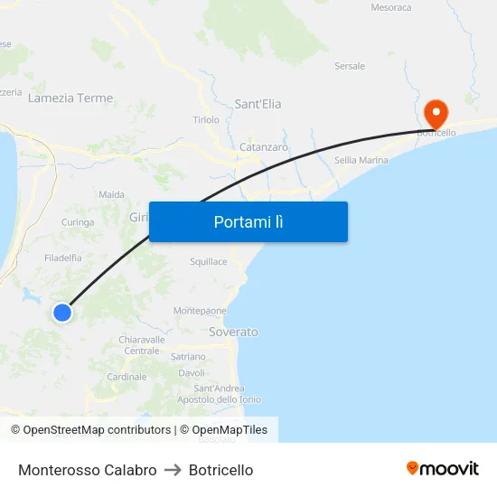 Monterosso Calabro to Botricello map