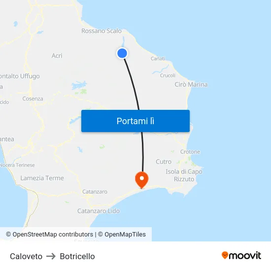 Caloveto to Botricello map