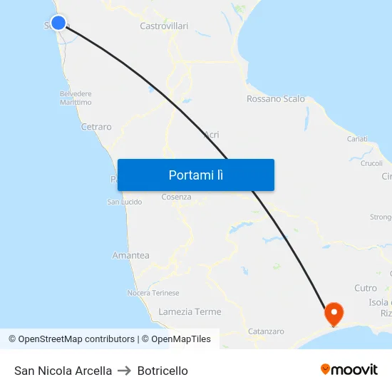 San Nicola Arcella to Botricello map