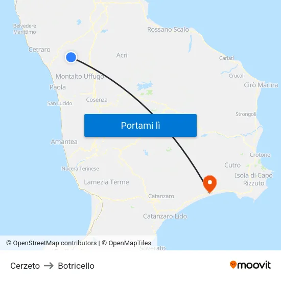 Cerzeto to Botricello map
