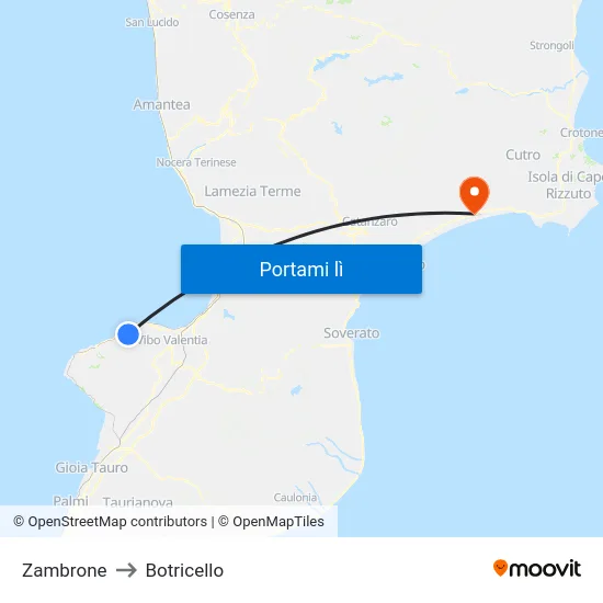 Zambrone to Botricello map
