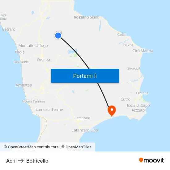 Acri to Botricello map