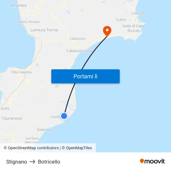 Stignano to Botricello map