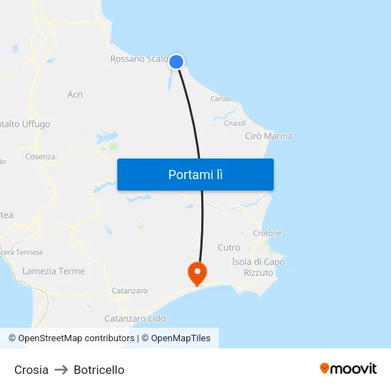 Crosia to Botricello map