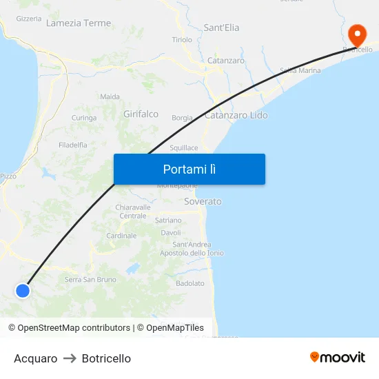 Acquaro to Botricello map