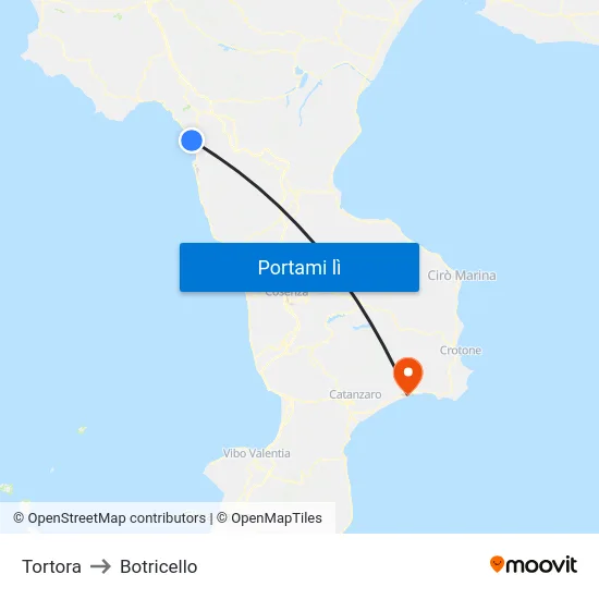 Tortora to Botricello map