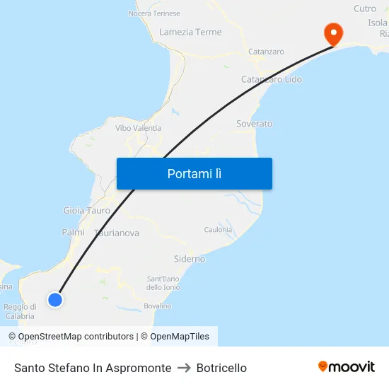 Santo Stefano In Aspromonte to Botricello map