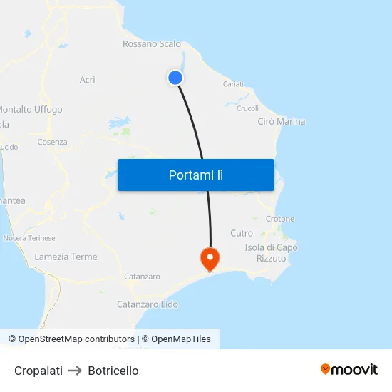 Cropalati to Botricello map
