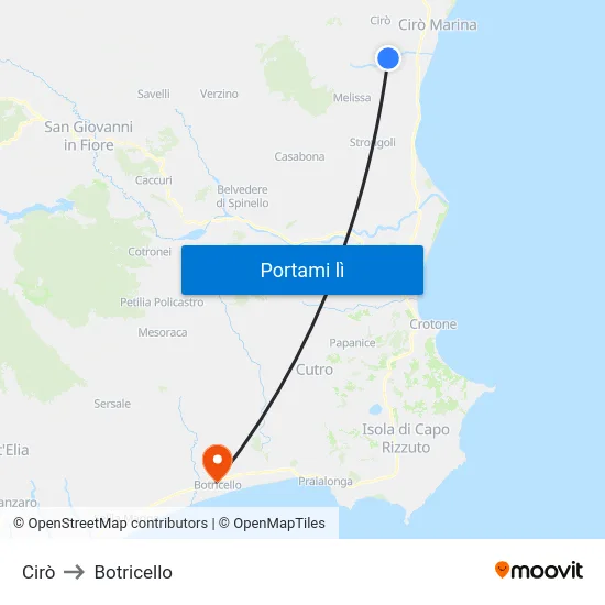 Cirò to Botricello map