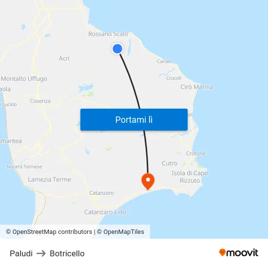 Paludi to Botricello map