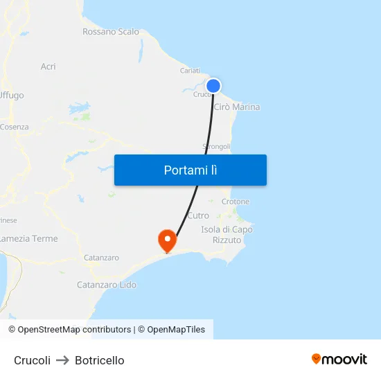 Crucoli to Botricello map