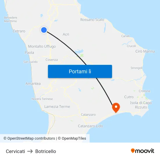 Cervicati to Botricello map