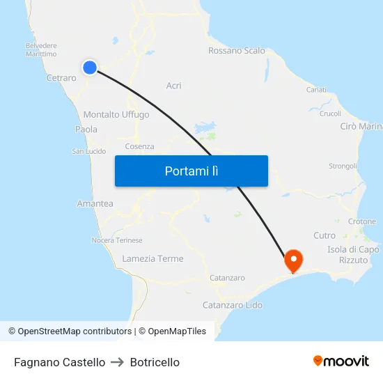 Fagnano Castello to Botricello map
