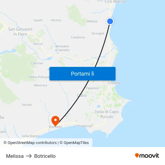 Melissa to Botricello map
