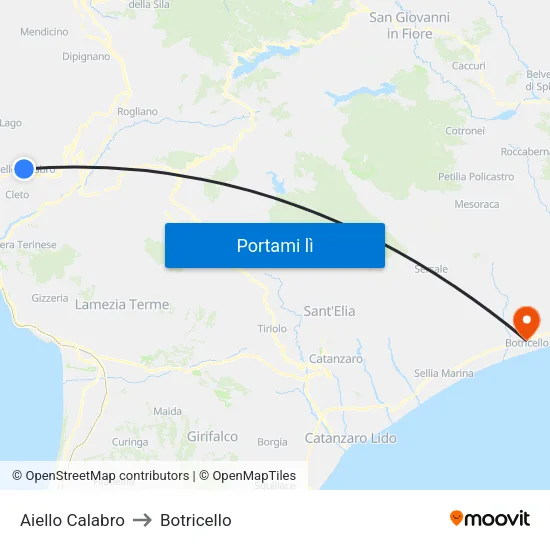 Aiello Calabro to Botricello map