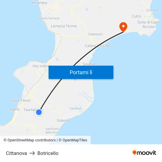 Cittanova to Botricello map