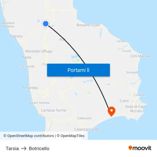 Tarsia to Botricello map