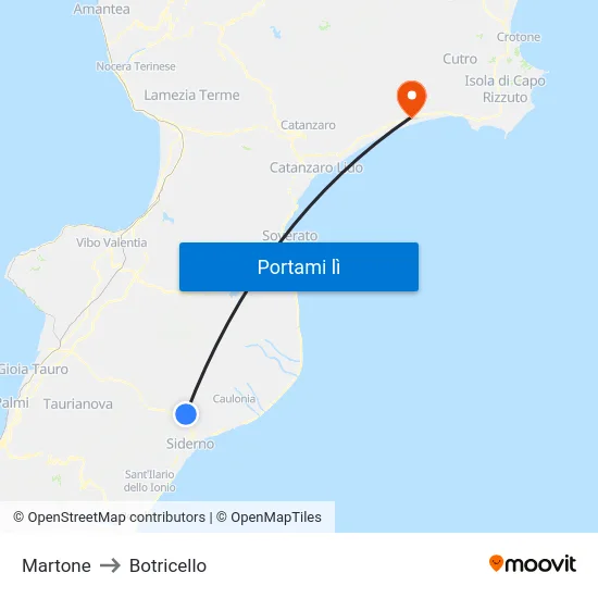 Martone to Botricello map