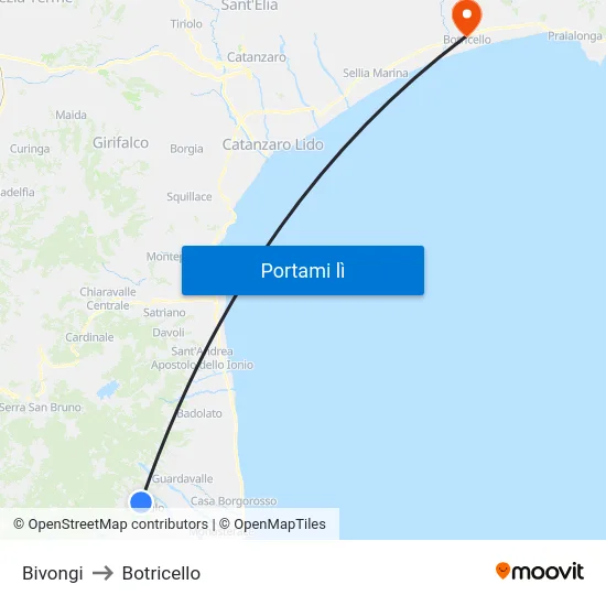 Bivongi to Botricello map
