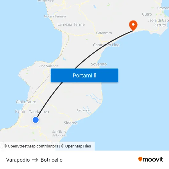 Varapodio to Botricello map