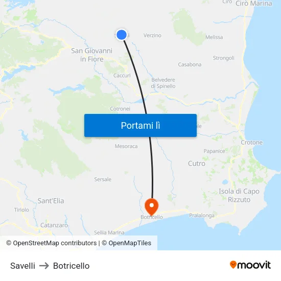 Savelli to Botricello map