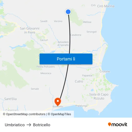 Umbriatico to Botricello map