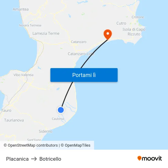 Placanica to Botricello map