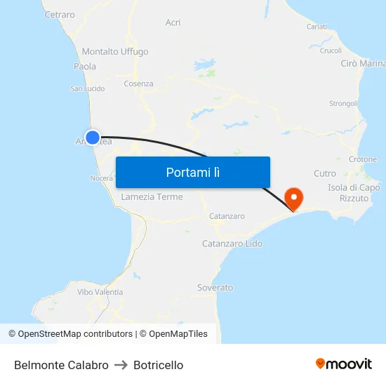 Belmonte Calabro to Botricello map