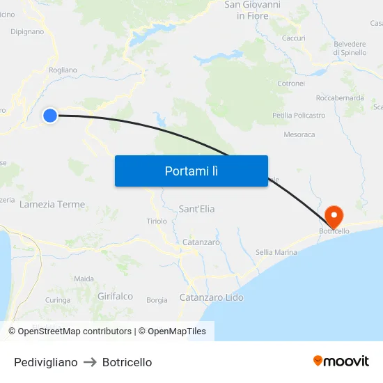 Pedivigliano to Botricello map