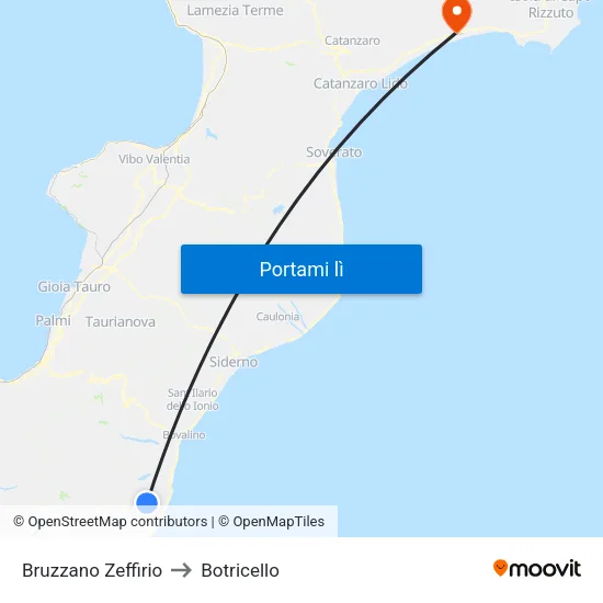 Bruzzano Zeffirio to Botricello map