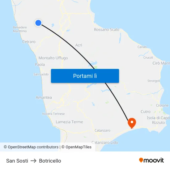 San Sosti to Botricello map