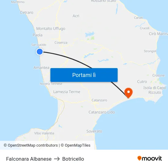 Falconara Albanese to Botricello map