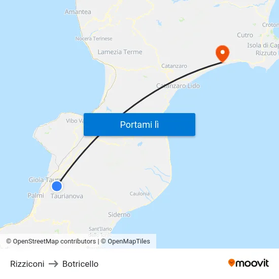 Rizziconi to Botricello map