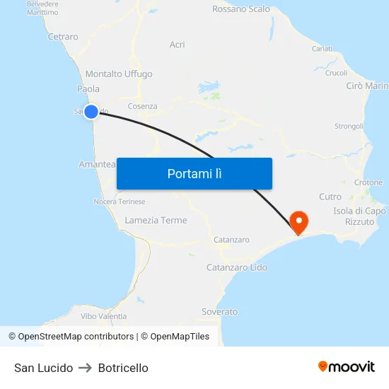 San Lucido to Botricello map