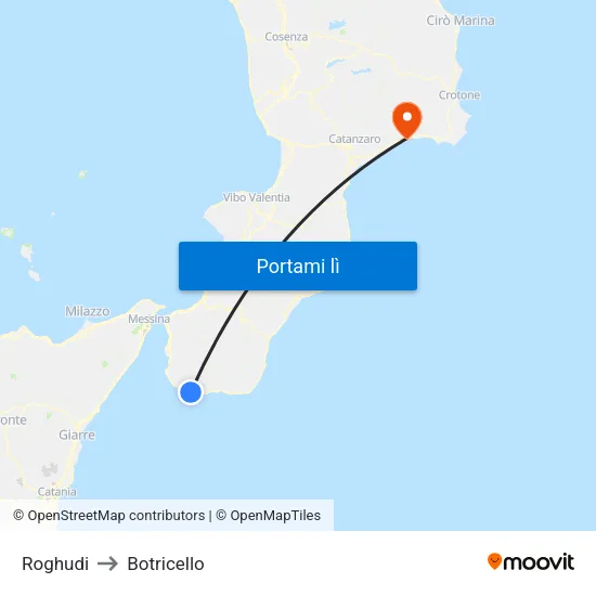 Roghudi to Botricello map