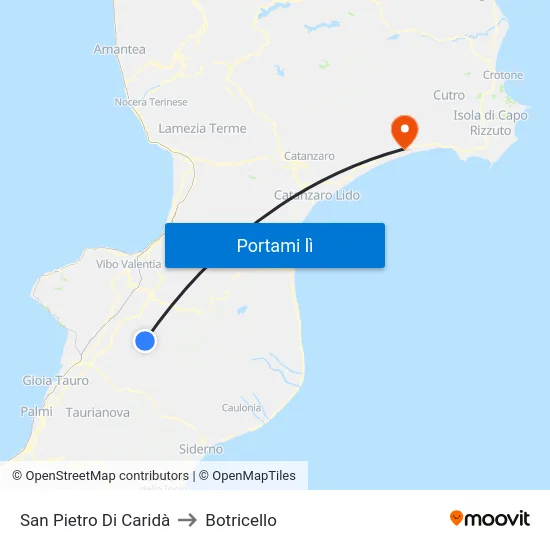 San Pietro Di Caridà to Botricello map