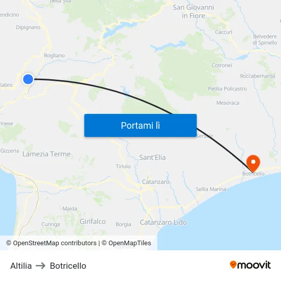 Altilia to Botricello map