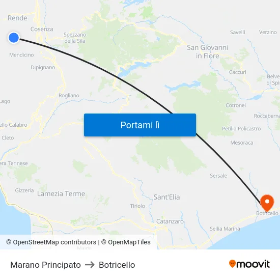 Marano Principato to Botricello map