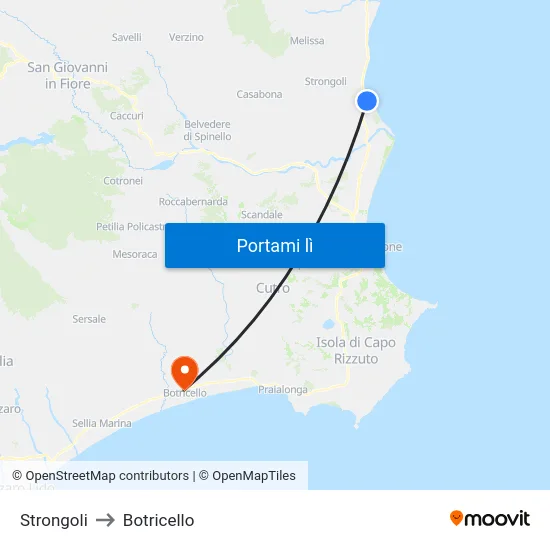 Strongoli to Botricello map
