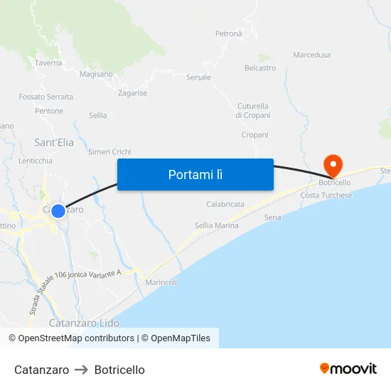 Catanzaro to Botricello map