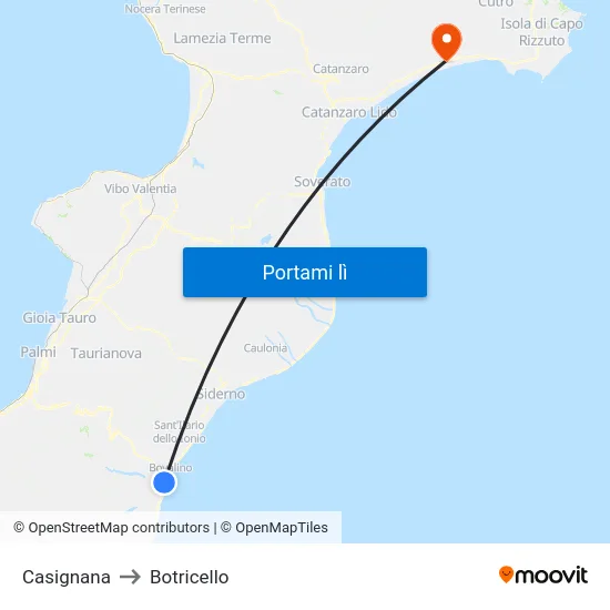 Casignana to Botricello map
