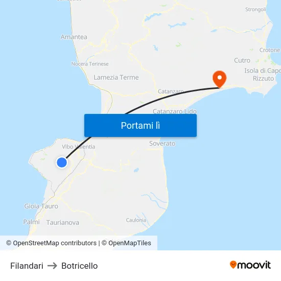Filandari to Botricello map